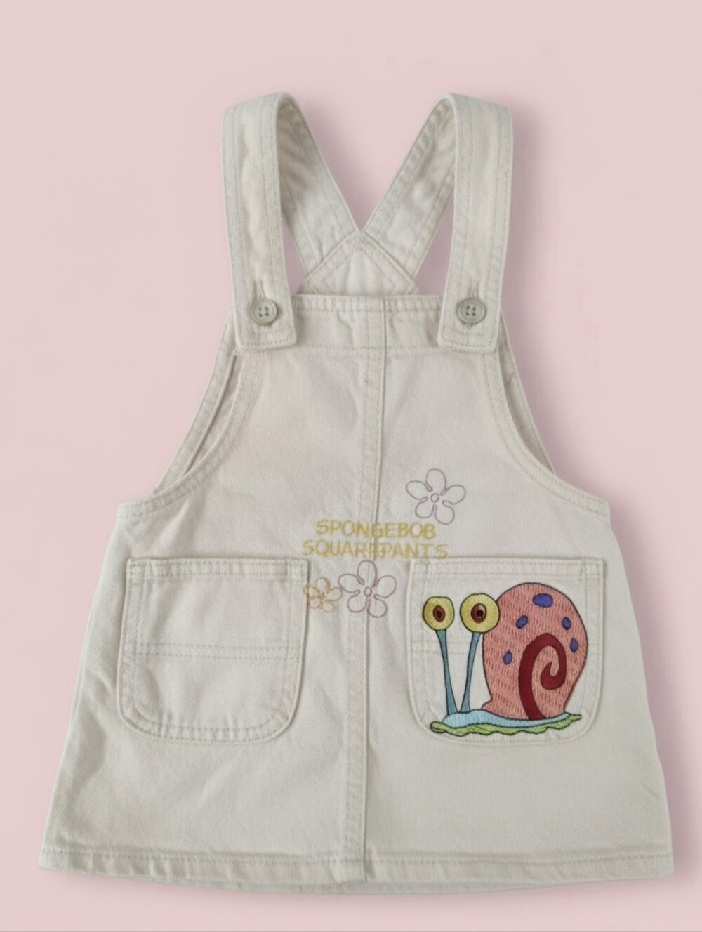 Y2K Nostalgia Upcycle Embroidered Gary Snail SpongeBob Patrick Toddler Dress 24m